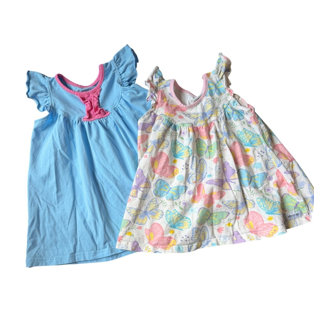 Merce + Me Girls 2 Butterfly Baby Blue Flutter Sleeve Pearl Dress Set Coquette‎